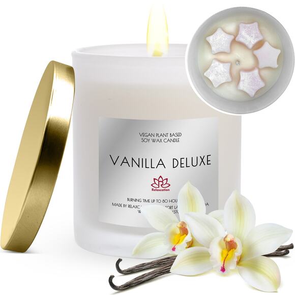 DELUXE VANILLA Soy Wax Candle in Glass Jar (10 oz) - Picture 1 of 10